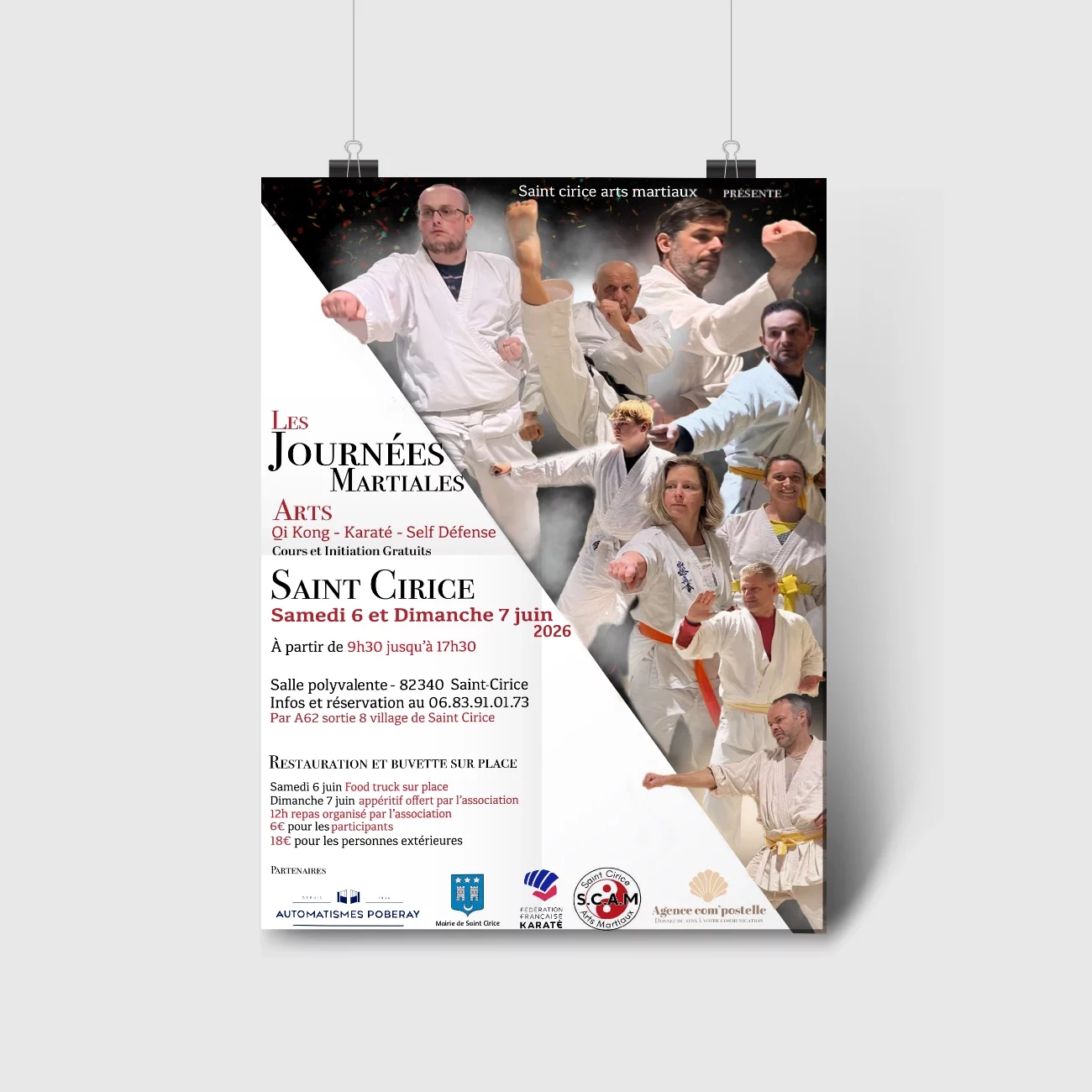 Affiche journée martiale à saint cirice par l'association saint cirice arts martiaux affiche créer par l'agence com'postelle